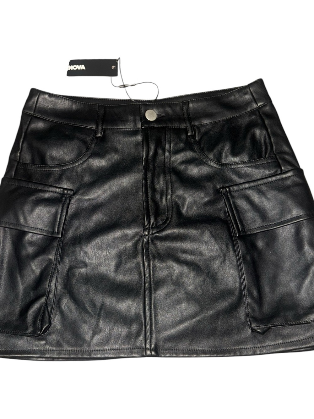 Fashion Nova Black Faux Leather Cargo Mini Skirt